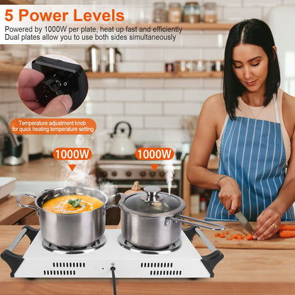 2000W Electric Dual Burner Portable Coil Heating Hot Plate Stove Countertop RV Hotplate with 5 Temperature Adjustments P image 8