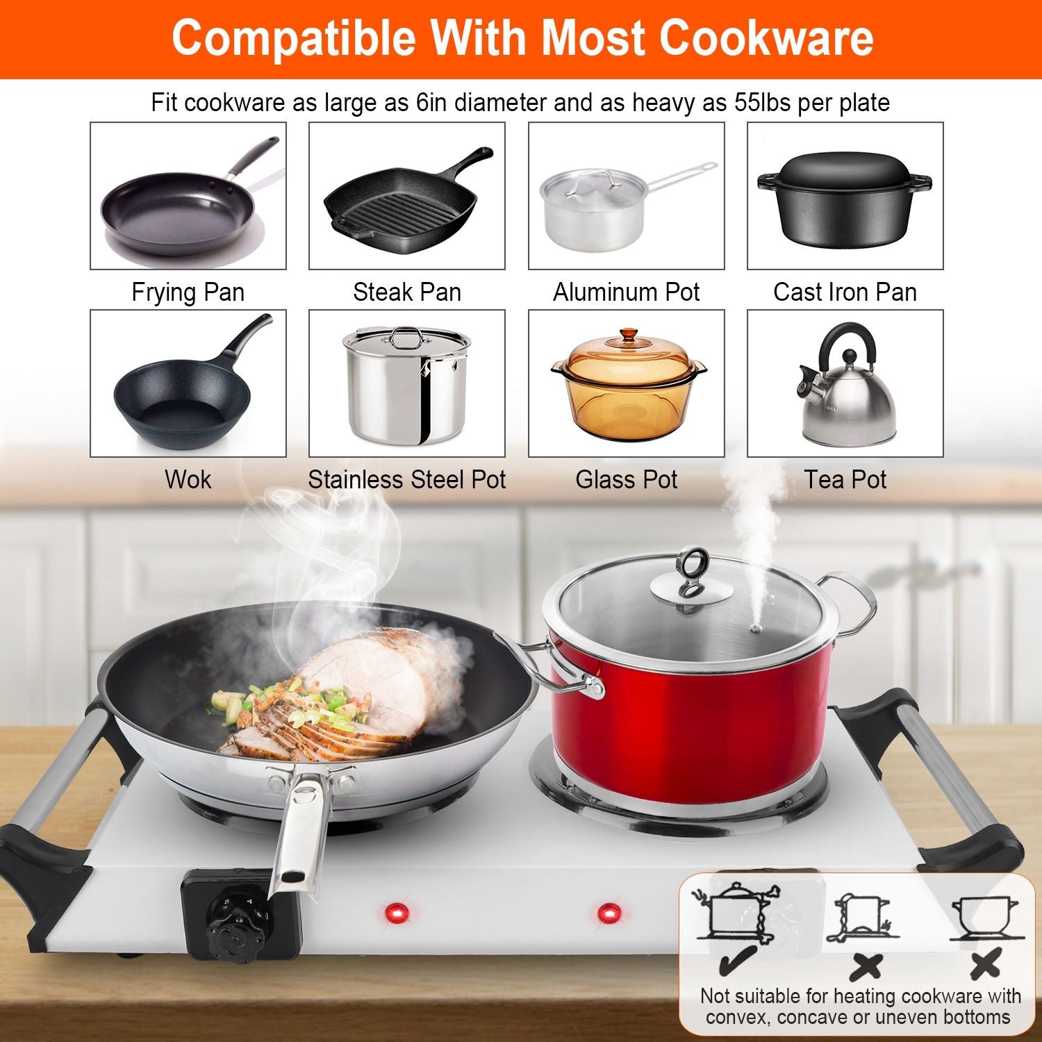 2000W Electric Dual Burner Portable Coil Heating Hot Plate Stove Countertop RV Hotplate with 5 Temperature Adjustments P image 7