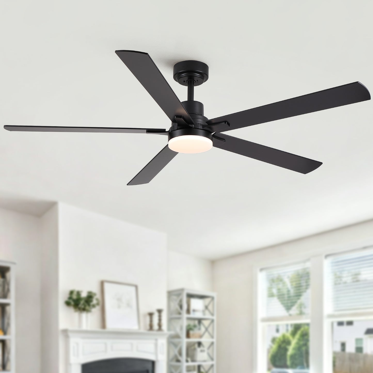 60" Ceiling Fan with Lights and Remote, Modern Farmhouse Ceiling Fan with Quiet DC Motor, 6 Speeds, Reversible Blades, Dimmable 3CCT LED Light, Indoor Outdoor Large Room Matte Black Ceiling Fan image 2