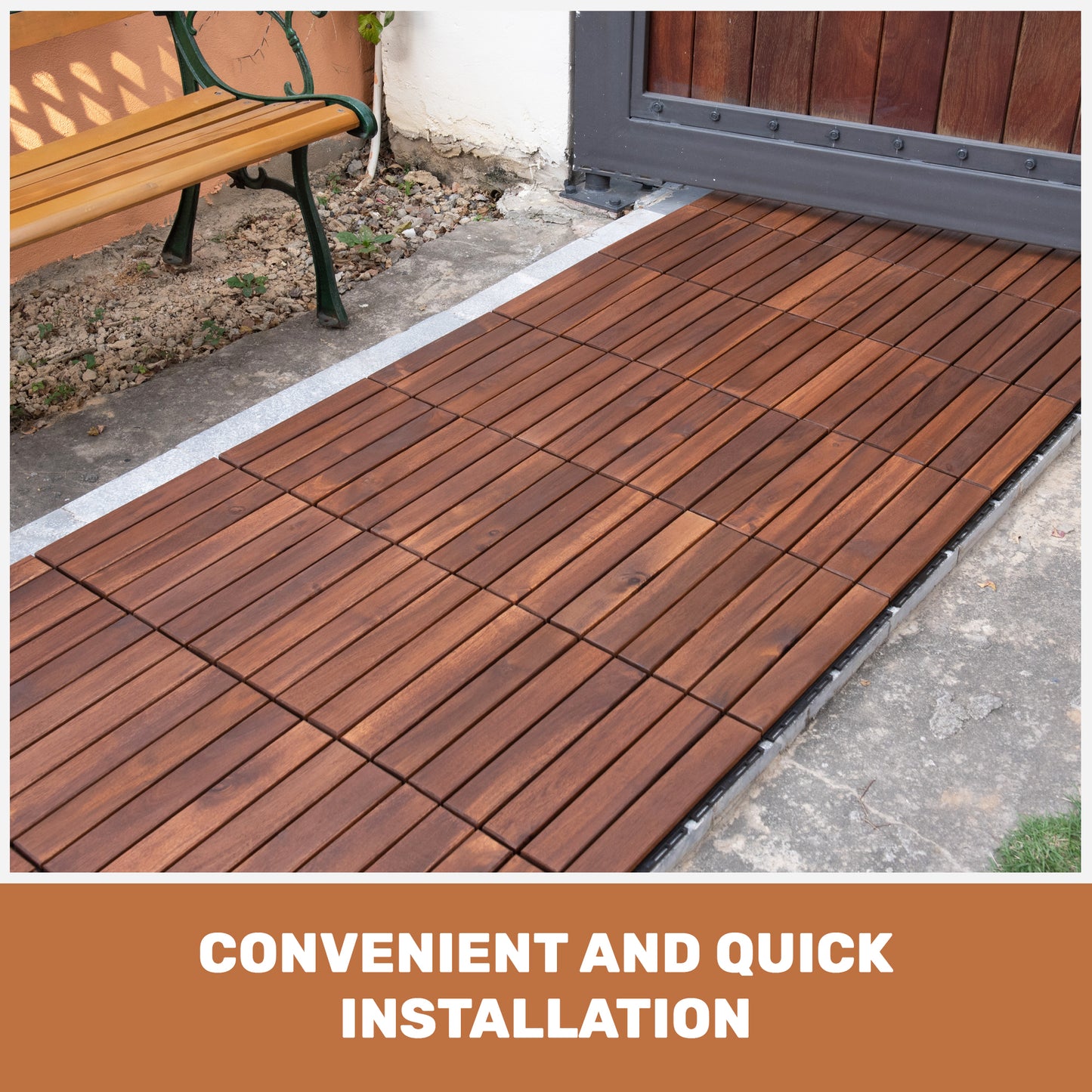 30 PCS Interlocking Deck Tiles Striped Pattern, 12" x 12" Square Acacia Hardwood Outdoor Flooring for Patio, Bancony, Pool Side,.. image 5