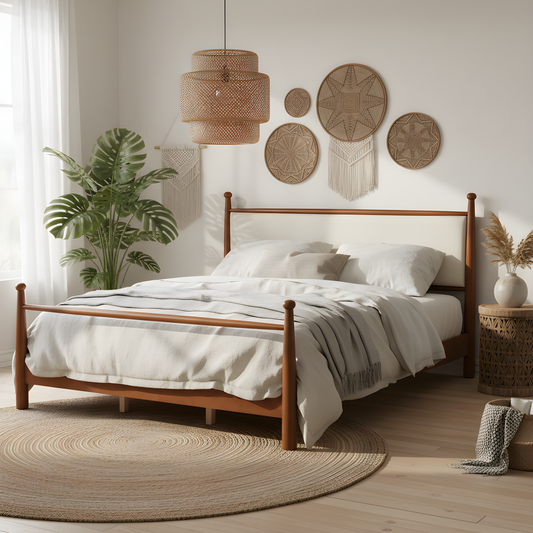 Solid Poplar & Plywood Bed Frame with Upholstered Headboard, King image 1