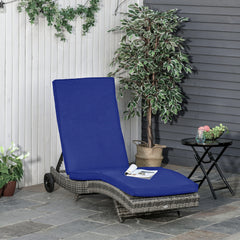 Outsunny Chaise Lounge Pool Chair, Outdoor PE Rattan Cushioned Patio Sun Lounger w/ 5-Level Adjustable Backrest & Wheels for Easy Movement, Wicker, Dark Blue