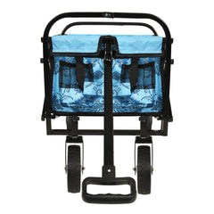 Minimeetall Colorful Collapsible Foldable Wagon Cart with strapping system, Beach Wagon ,Utility Wagon Grocery Cart Camping Shopping Sports Gardeing Fishing Supports 225lbs,flower blue light