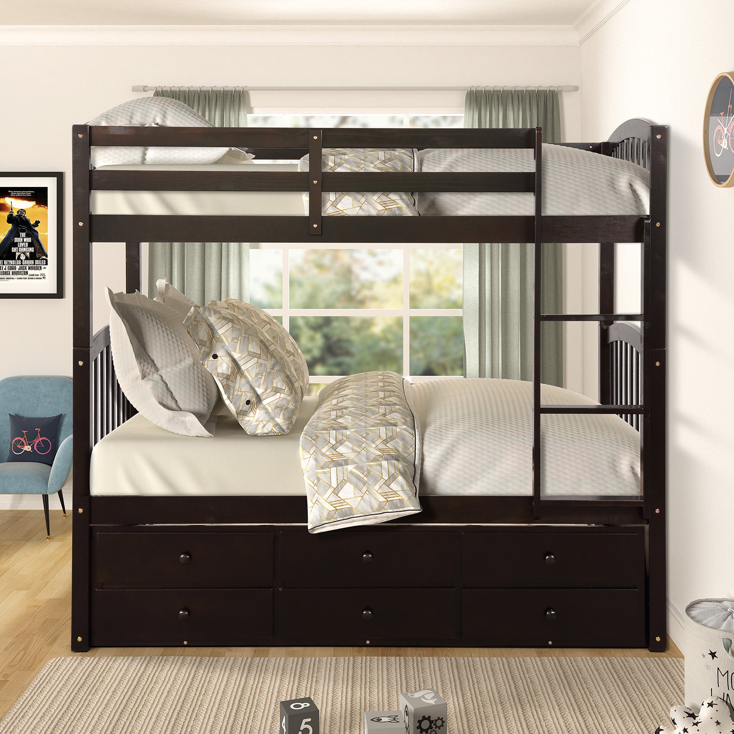 Twin Bunk Bed with Ladder, Safety Rail, Twin Trundle Bed with 3 Drawers for Teens Bedroom, Guest Room Furniture(Espresso)(OLD SKU:LT000071AAP) image 3