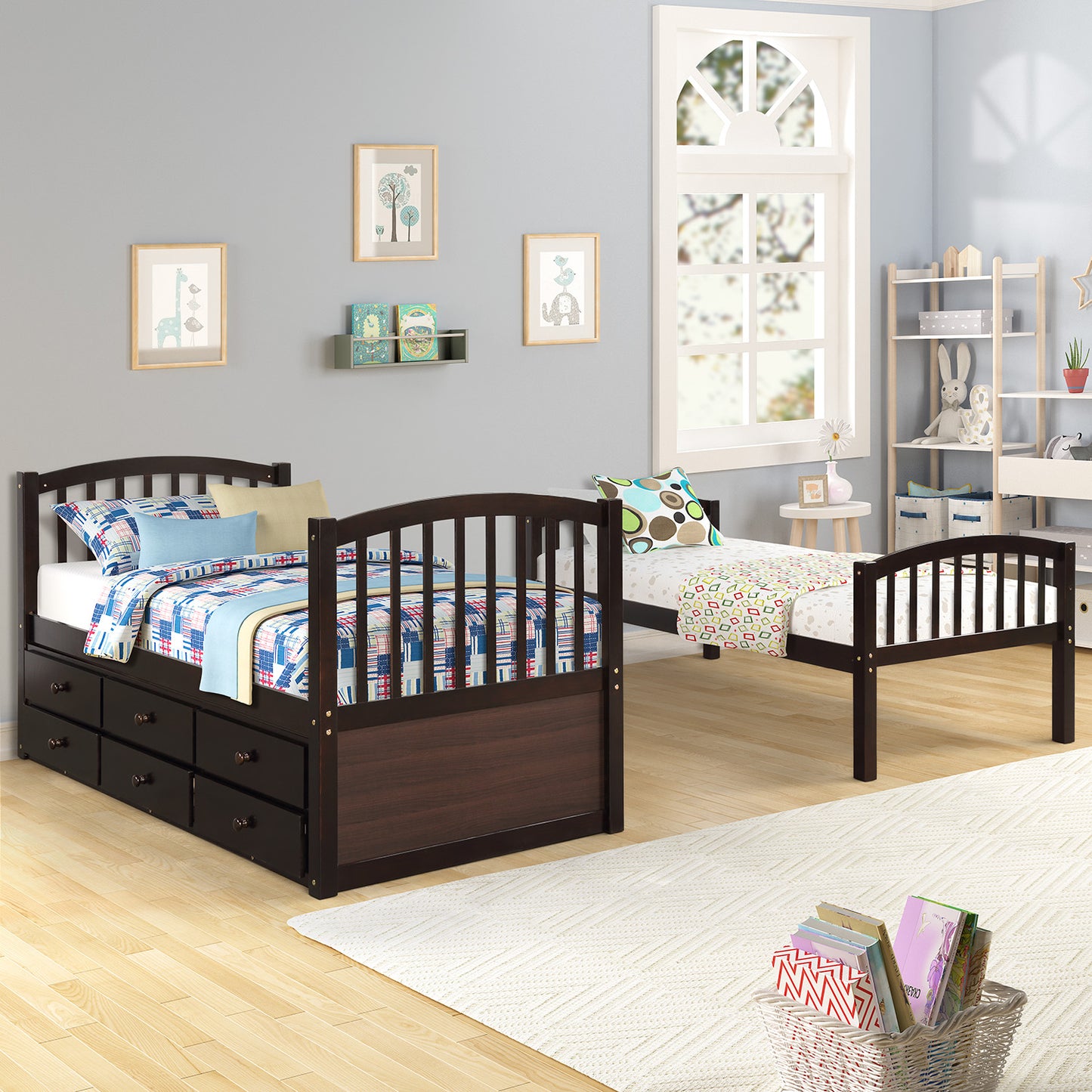 Twin Bunk Bed with Ladder, Safety Rail, Twin Trundle Bed with 3 Drawers for Teens Bedroom, Guest Room Furniture(Espresso)(OLD SKU:LT000071AAP) image 5