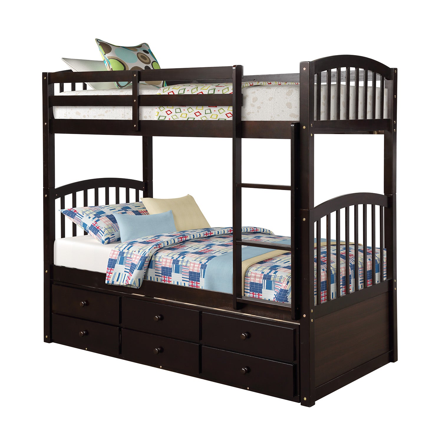 Twin Bunk Bed with Ladder, Safety Rail, Twin Trundle Bed with 3 Drawers for Teens Bedroom, Guest Room Furniture(Espresso)(OLD SKU:LT000071AAP) image 4