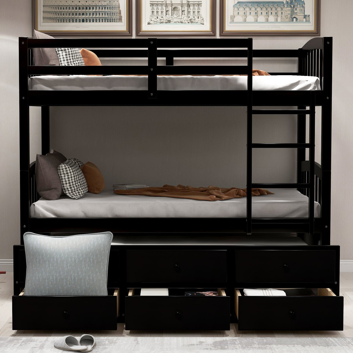 Twin Bunk Bed with Ladder, Safety Rail, Twin Trundle Bed with 3 Drawers for Teens Bedroom, Guest Room Furniture(Espresso)(OLD SKU:LT000071AAP) image 2