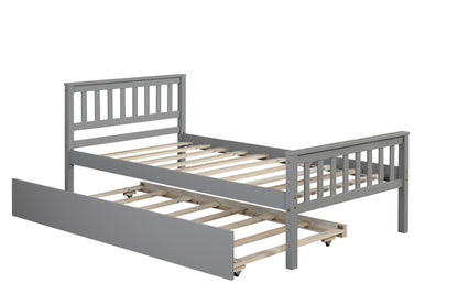 Twin Bed with Trundle, Platform Bed Frame with Headboard and Footboard, for Bedroom Small Living Space,No Box Spring Needed,Grey image 11