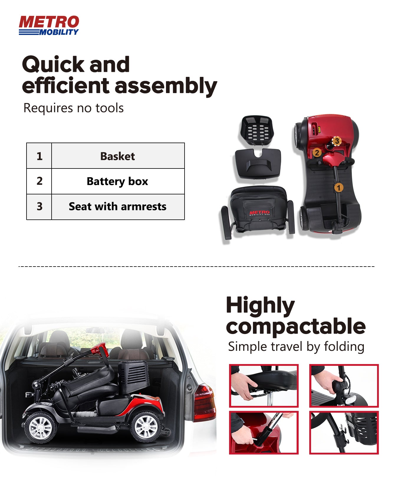Four wheels Compact Travel Mobility Scooter with 300W Motor for Adult-300lbs, RED image 2