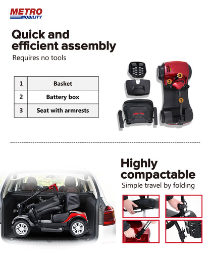 Four wheels Compact Travel Mobility Scooter with 300W Motor for Adult-300lbs, RED image 2