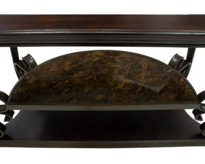 Sofa Table, Glass table top, MDF W/marble paper middle shelf, powder coat finish metal legs. (54"Lx20"Wx30"H) image 2