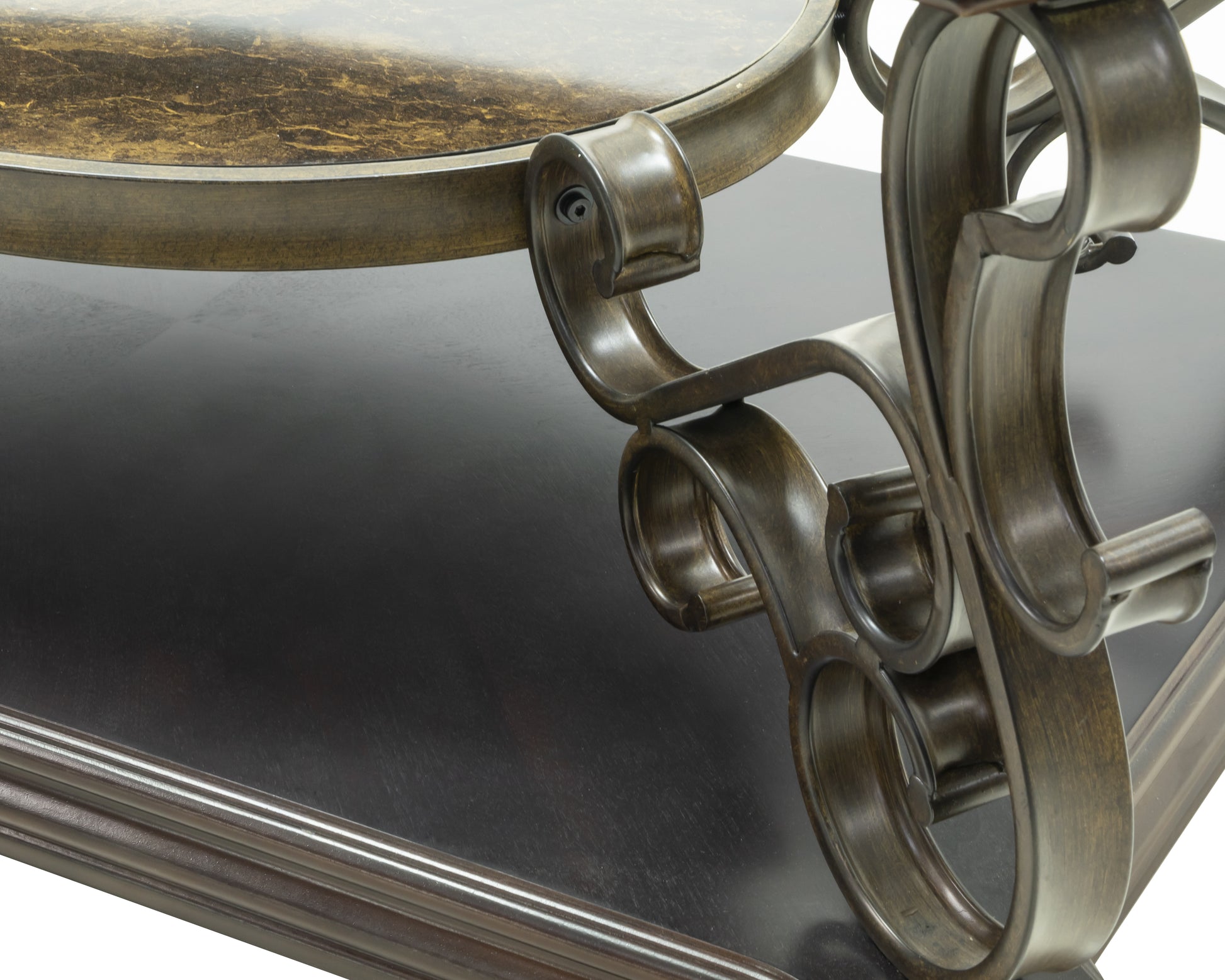 Cocktail Table, Glass table top, MDF W/marble paper middle shelf, powder coat finish metal legs. (52"Lx32"Wx20.3"H) image 5