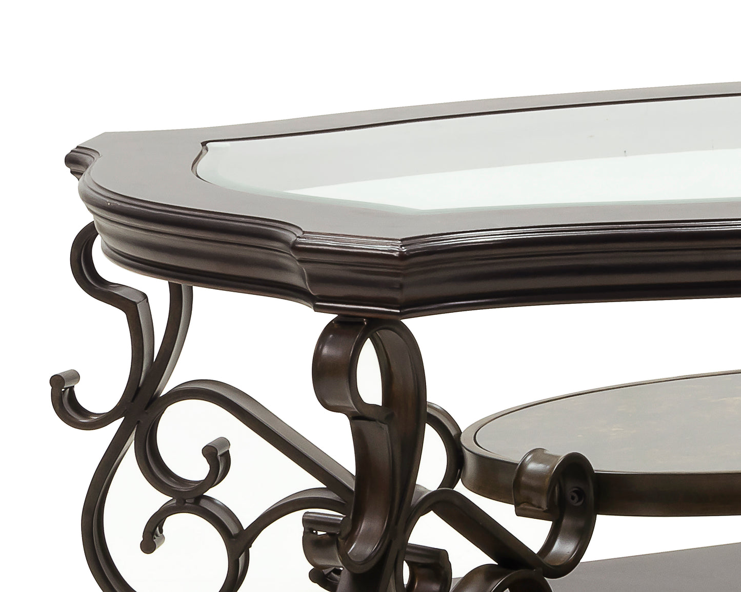 Cocktail Table, Glass table top, MDF W/marble paper middle shelf, powder coat finish metal legs. (52"Lx32"Wx20.3"H) image 4