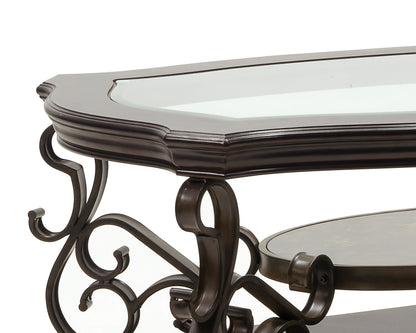 Cocktail Table, Glass table top, MDF W/marble paper middle shelf, powder coat finish metal legs. (52"Lx32"Wx20.3"H) image 4