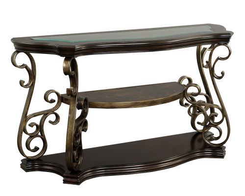 Sofa Table, Glass table top, MDF W/marble paper middle shelf, powder coat finish metal legs. (54"Lx20"Wx30"H) image 6
