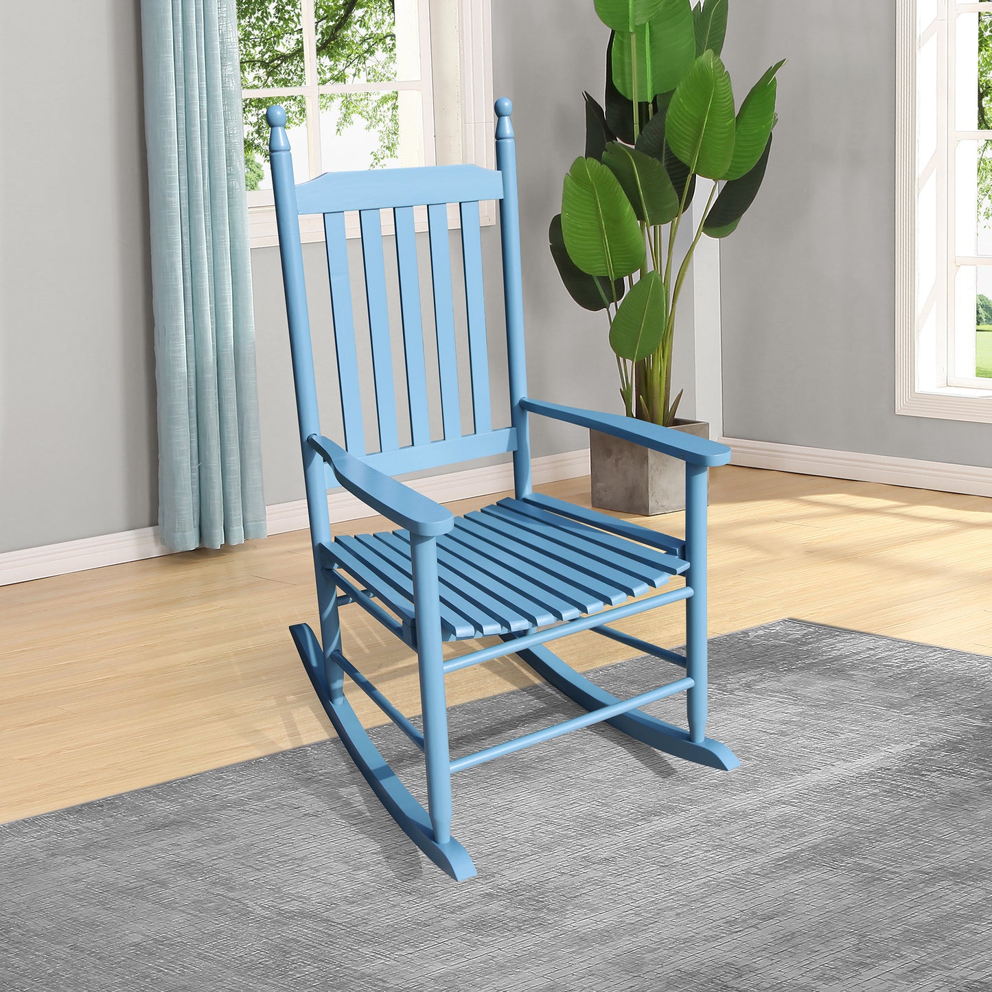 wooden porch rocker chair blue image 1