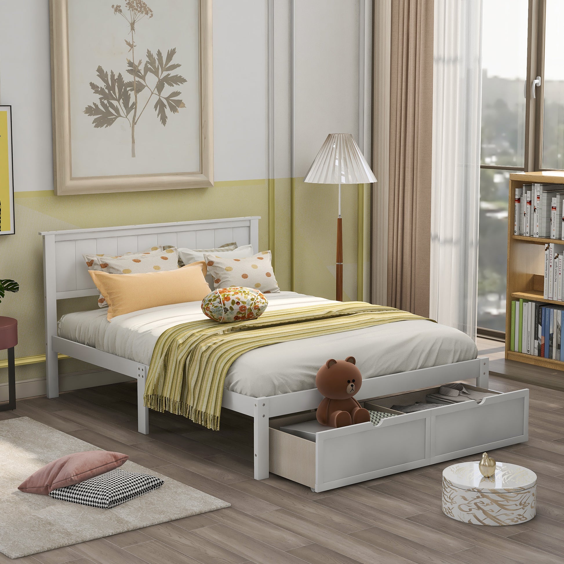 Full Size Platform Bed with Under-bed Drawers, White image 1