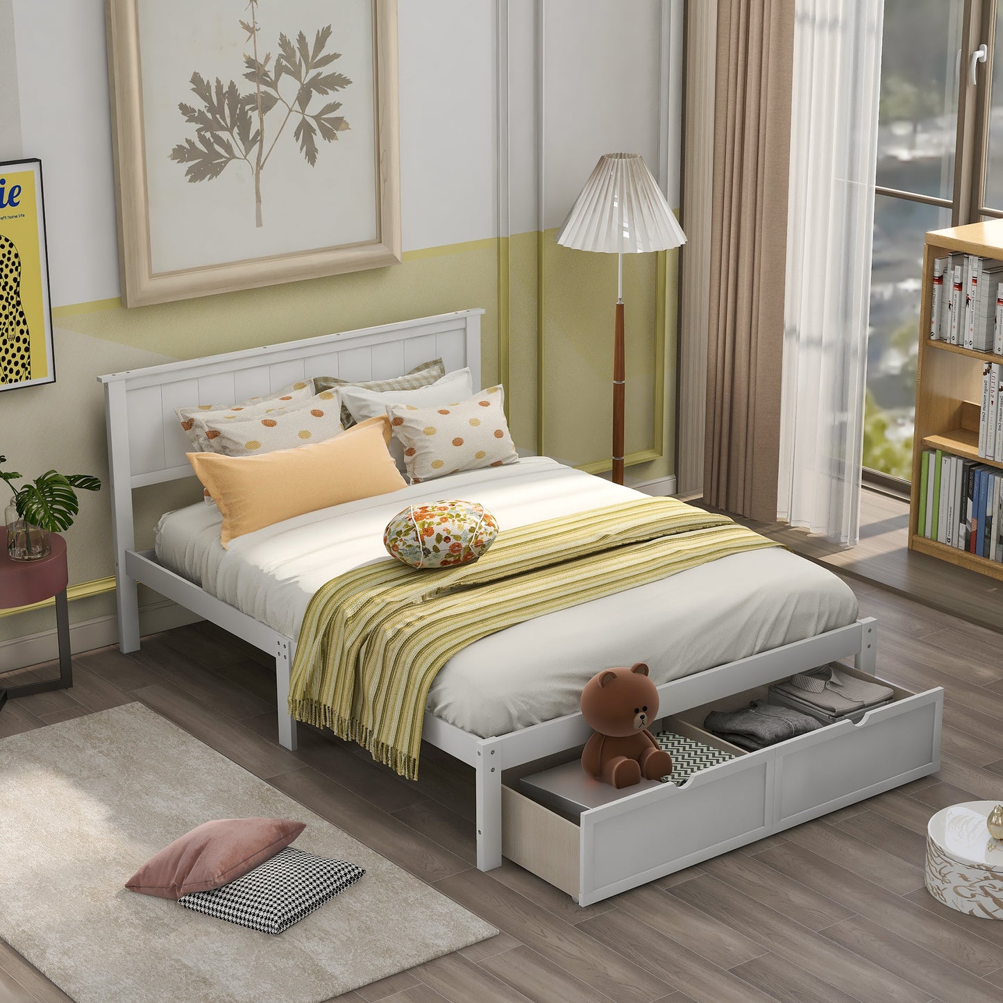 Full Size Platform Bed with Under-bed Drawers, White image 2