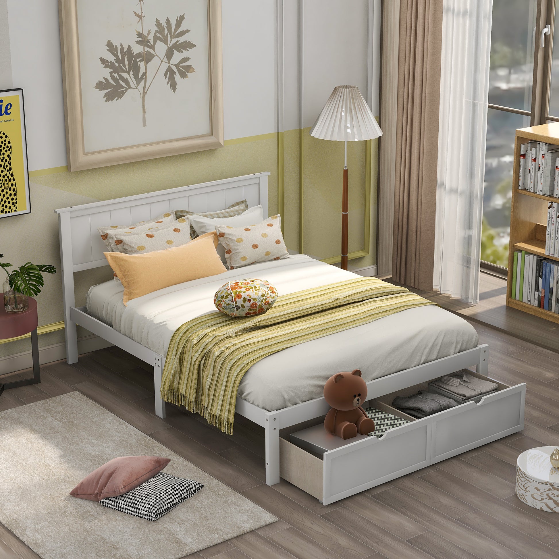 Full Size Platform Bed with Under-bed Drawers, White image 2