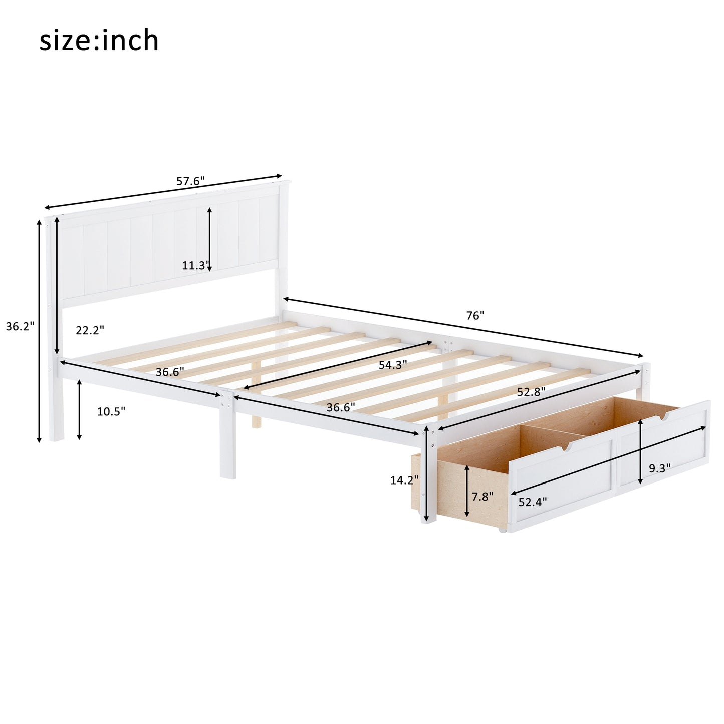 Full Size Platform Bed with Under-bed Drawers, White image 9