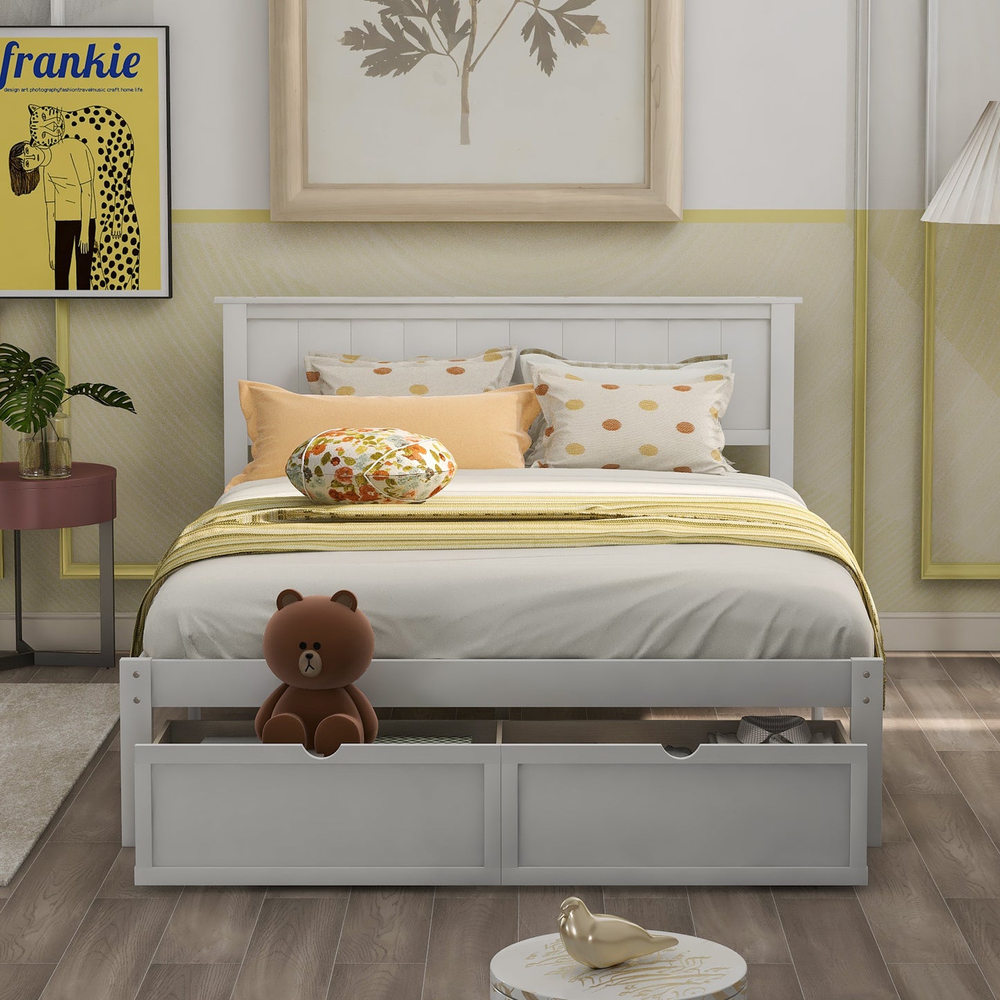 Full Size Platform Bed with Under-bed Drawers, White image 3