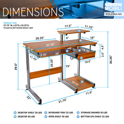 Techni Mobili Complete Computer Workstation Desk, Woodgrain image 4