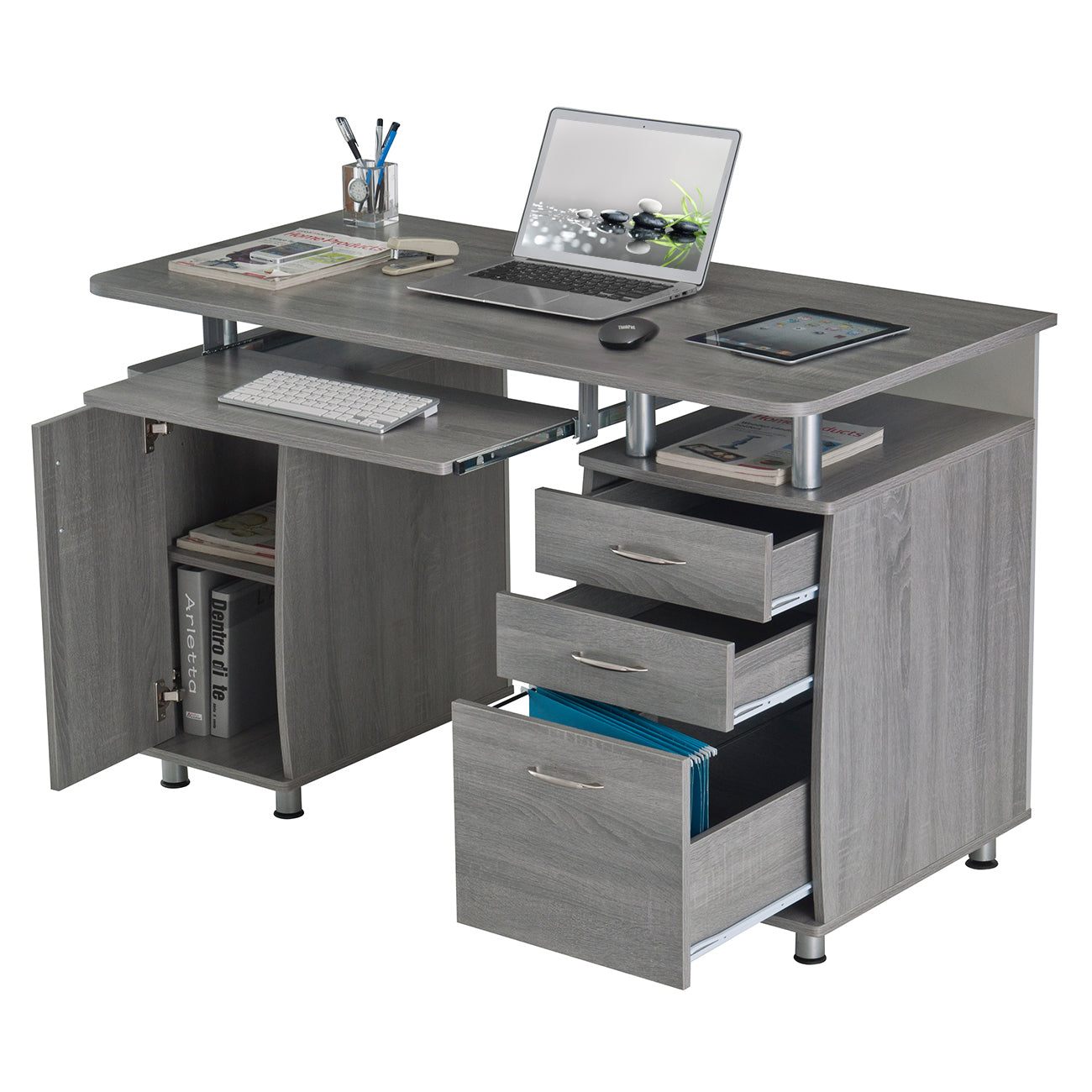 Techni Mobili Complete Workstation Computer Desk with Storage, Grey image 2