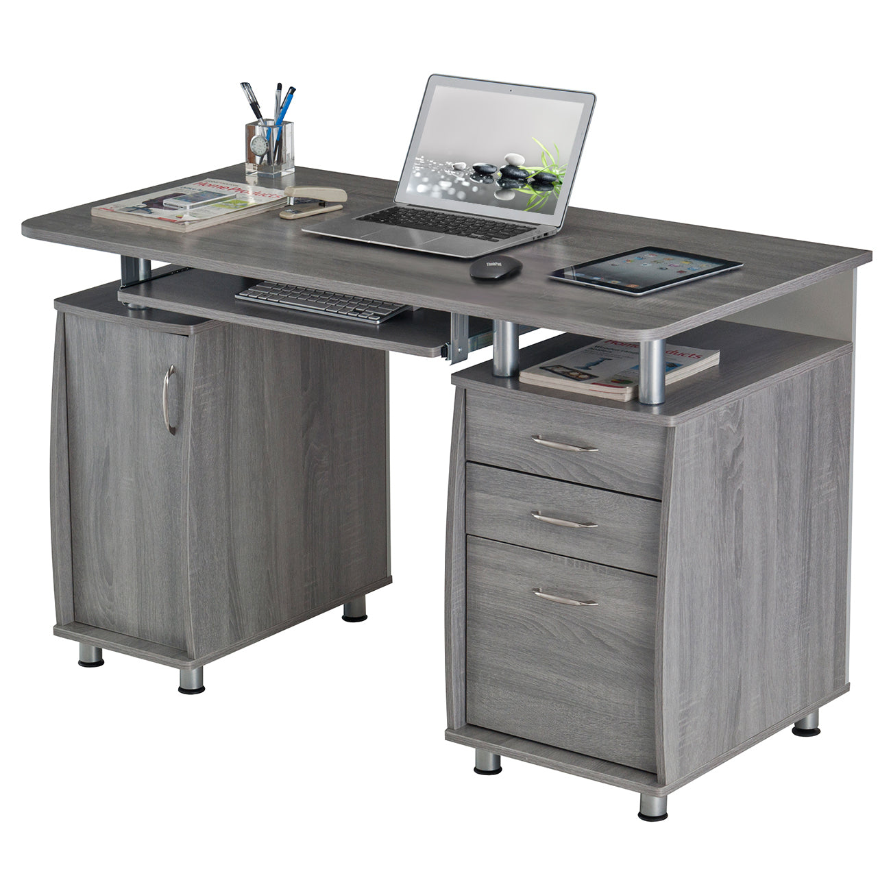 Techni Mobili Complete Workstation Computer Desk with Storage, Grey image 8