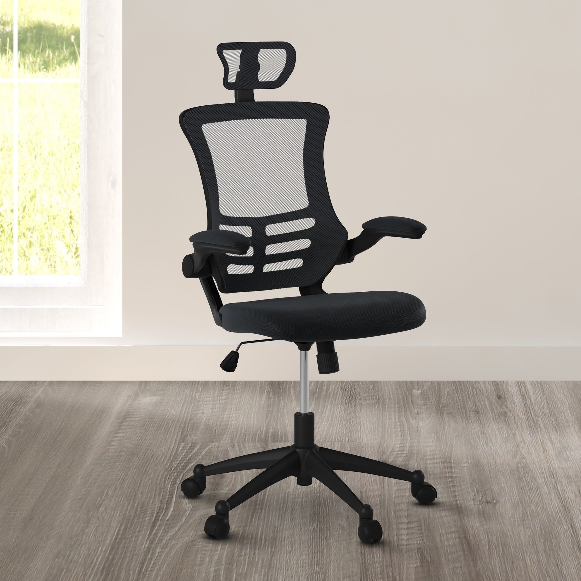 Techni Mobili Modern High-Back Mesh Executive Office Chair with Headrest and Flip-Up Arms, Black image 8