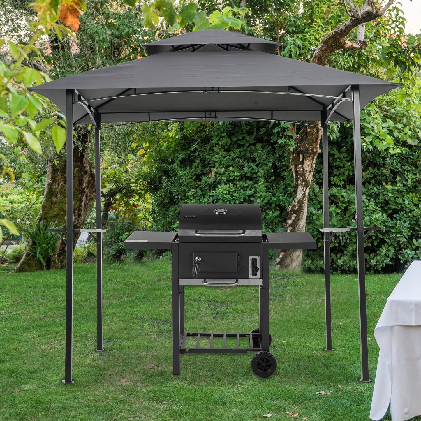 8x5Ft Grill Gazebo Replacement Canopy,Double Tiered BBQ Tent Roof Top Cover image 4