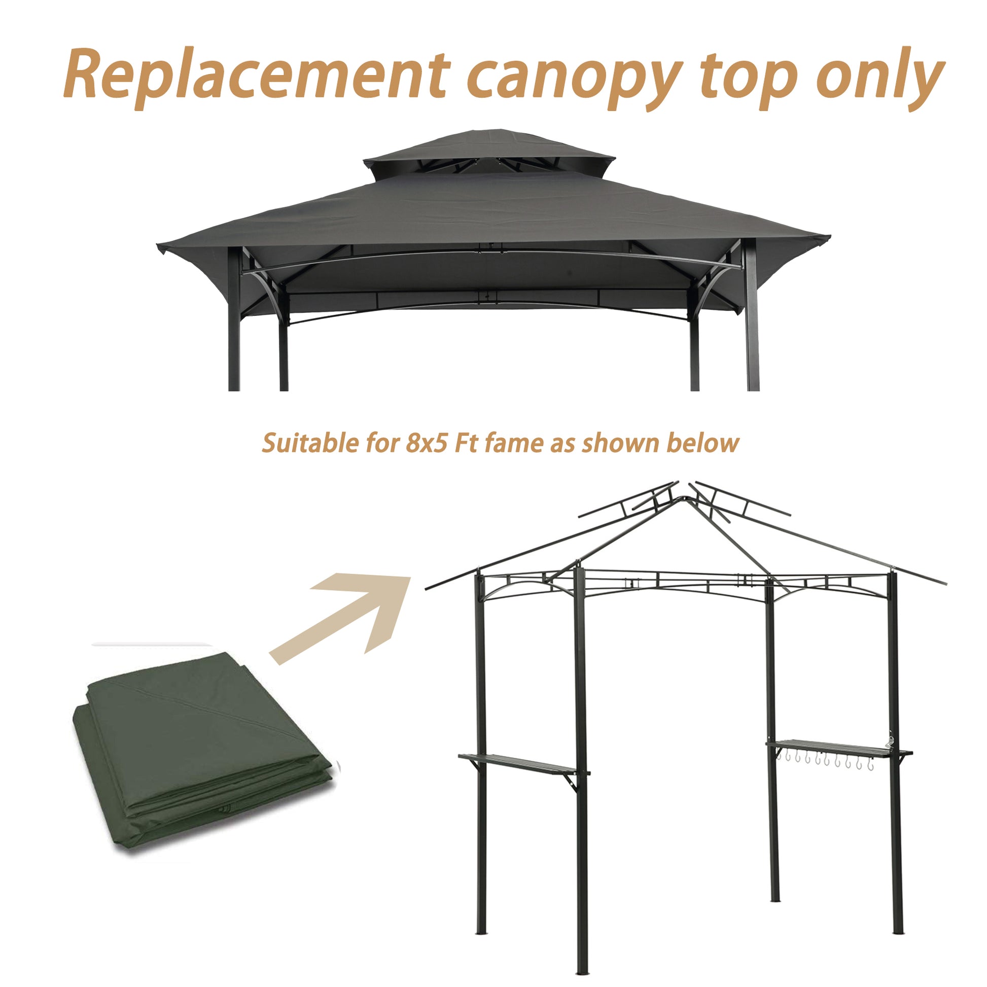 8x5Ft Grill Gazebo Replacement Canopy,Double Tiered BBQ Tent Roof Top Cover image 2