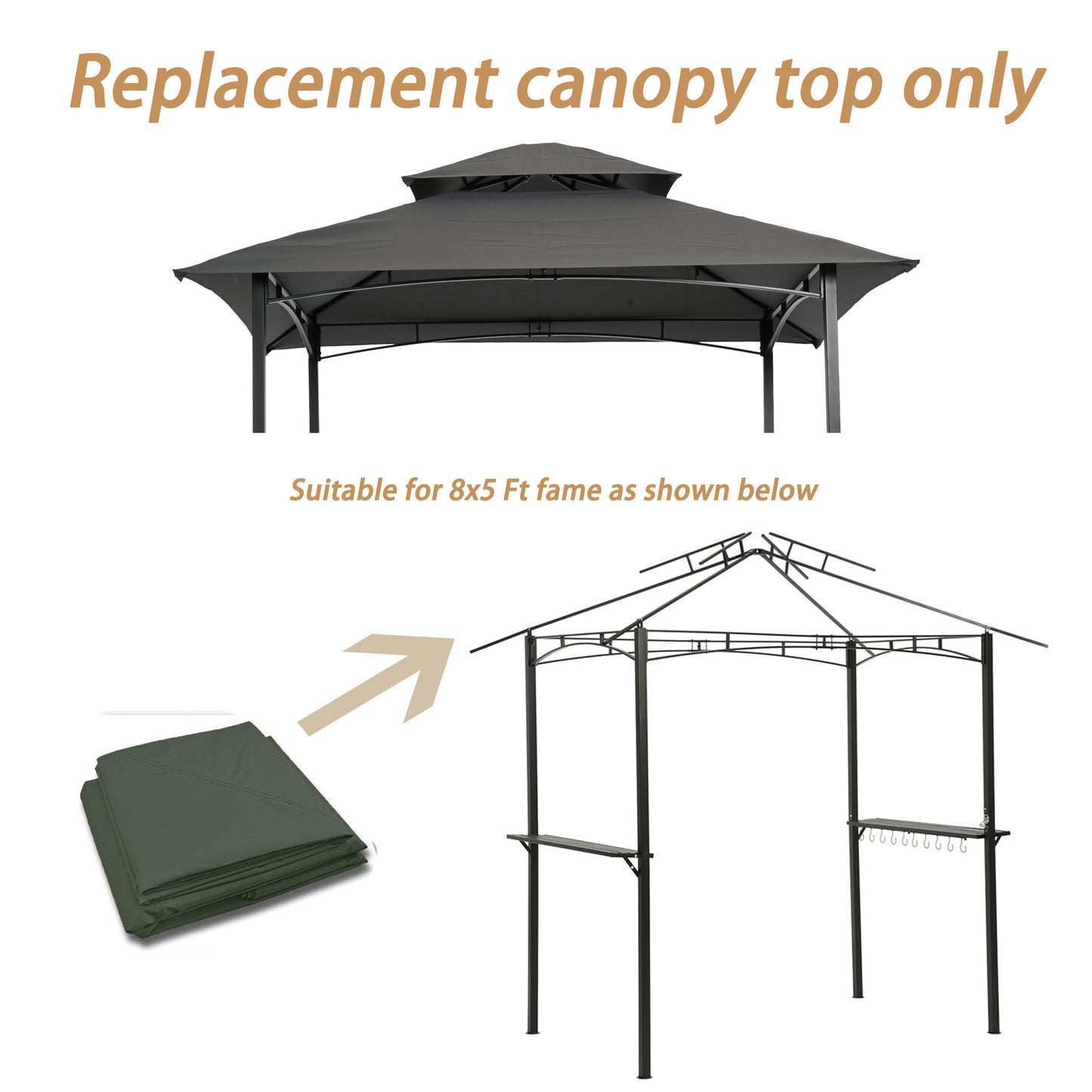 8x5Ft Grill Gazebo Replacement Canopy,Double Tiered BBQ Tent Roof Top Cover image 2