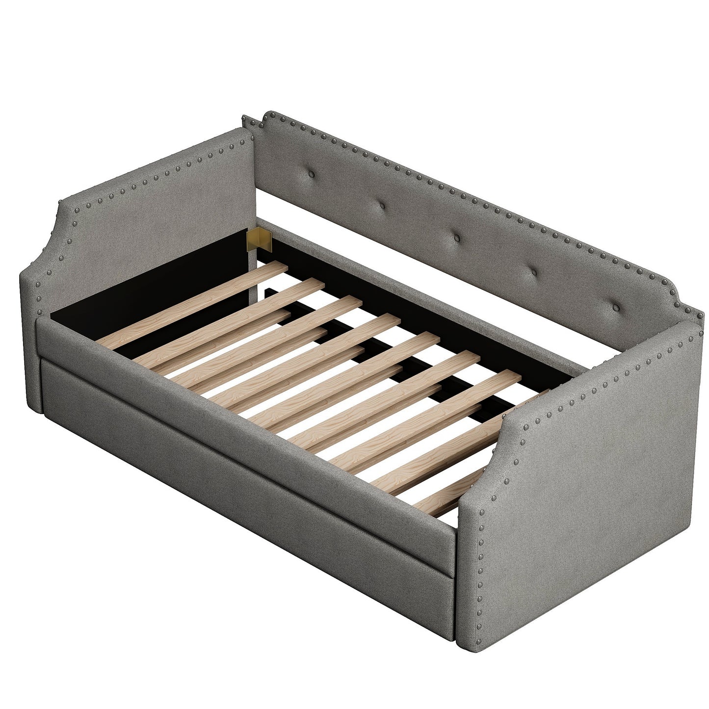 Upholstered Daybed with Trundle, Wood Slat Support,Upholstered Frame Sofa Bed, Twin,Gray image 6
