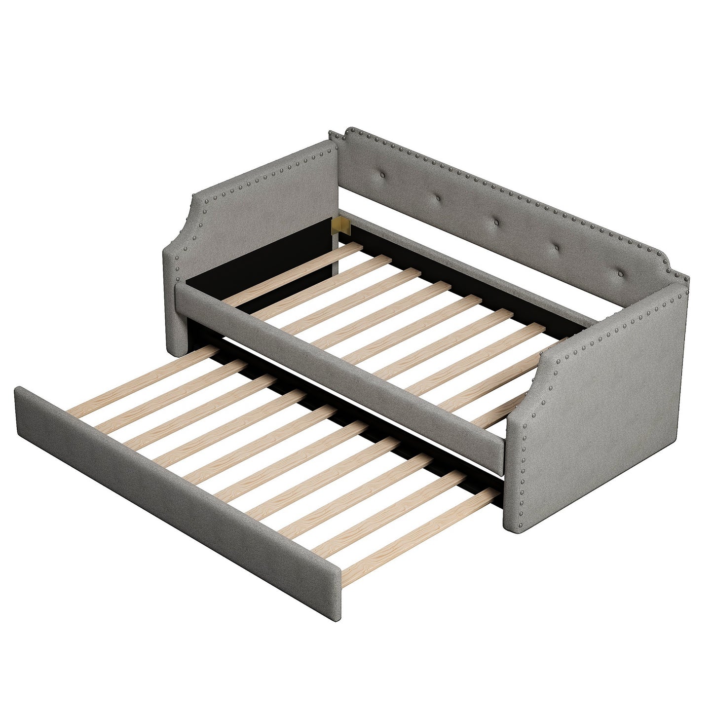 Upholstered Daybed with Trundle, Wood Slat Support,Upholstered Frame Sofa Bed, Twin,Gray image 7