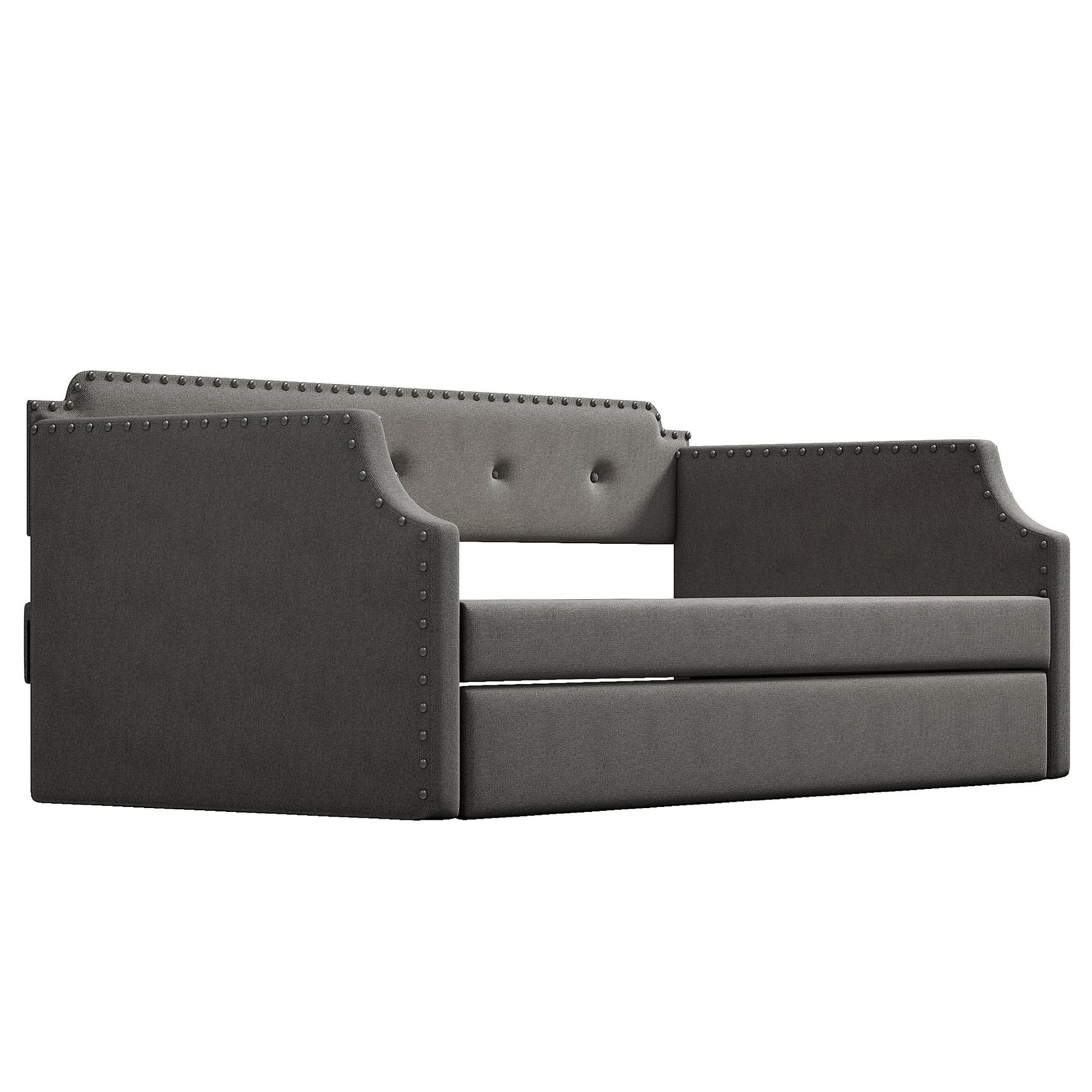 Upholstered Daybed with Trundle, Wood Slat Support,Upholstered Frame Sofa Bed, Twin,Gray image 8