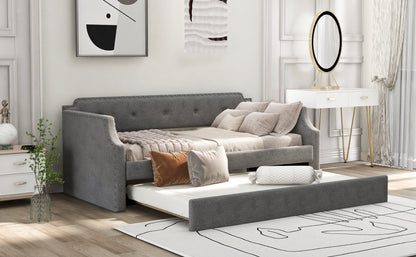 Upholstered Daybed with Trundle, Wood Slat Support,Upholstered Frame Sofa Bed, Twin,Gray image 4