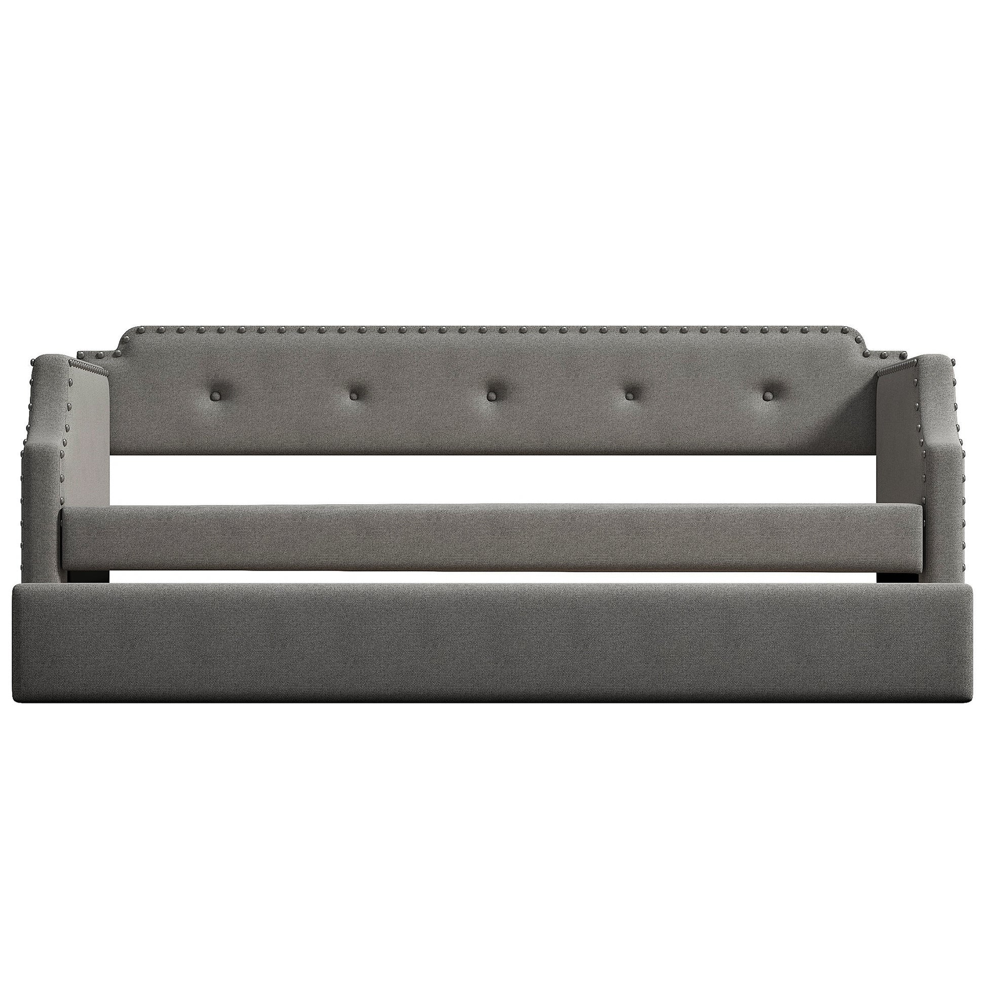 Upholstered Daybed with Trundle, Wood Slat Support,Upholstered Frame Sofa Bed, Twin,Gray image 9