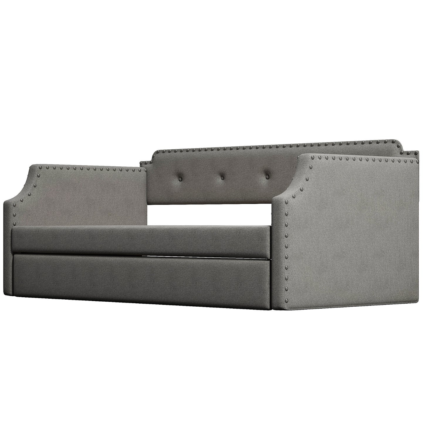 Upholstered Daybed with Trundle, Wood Slat Support,Upholstered Frame Sofa Bed, Twin,Gray image 10
