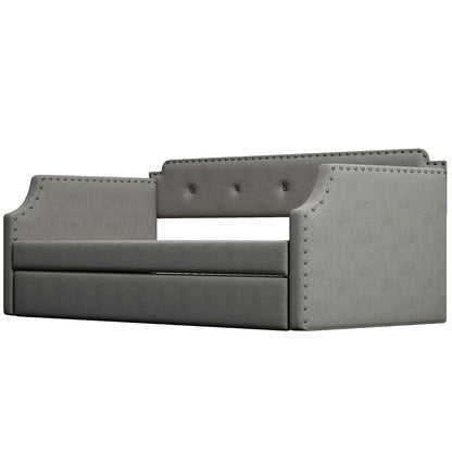 Upholstered Daybed with Trundle, Wood Slat Support,Upholstered Frame Sofa Bed, Twin,Gray image 10