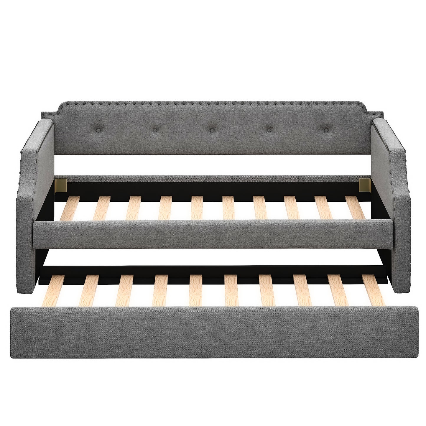 Upholstered Daybed with Trundle, Wood Slat Support,Upholstered Frame Sofa Bed, Twin,Gray image 11