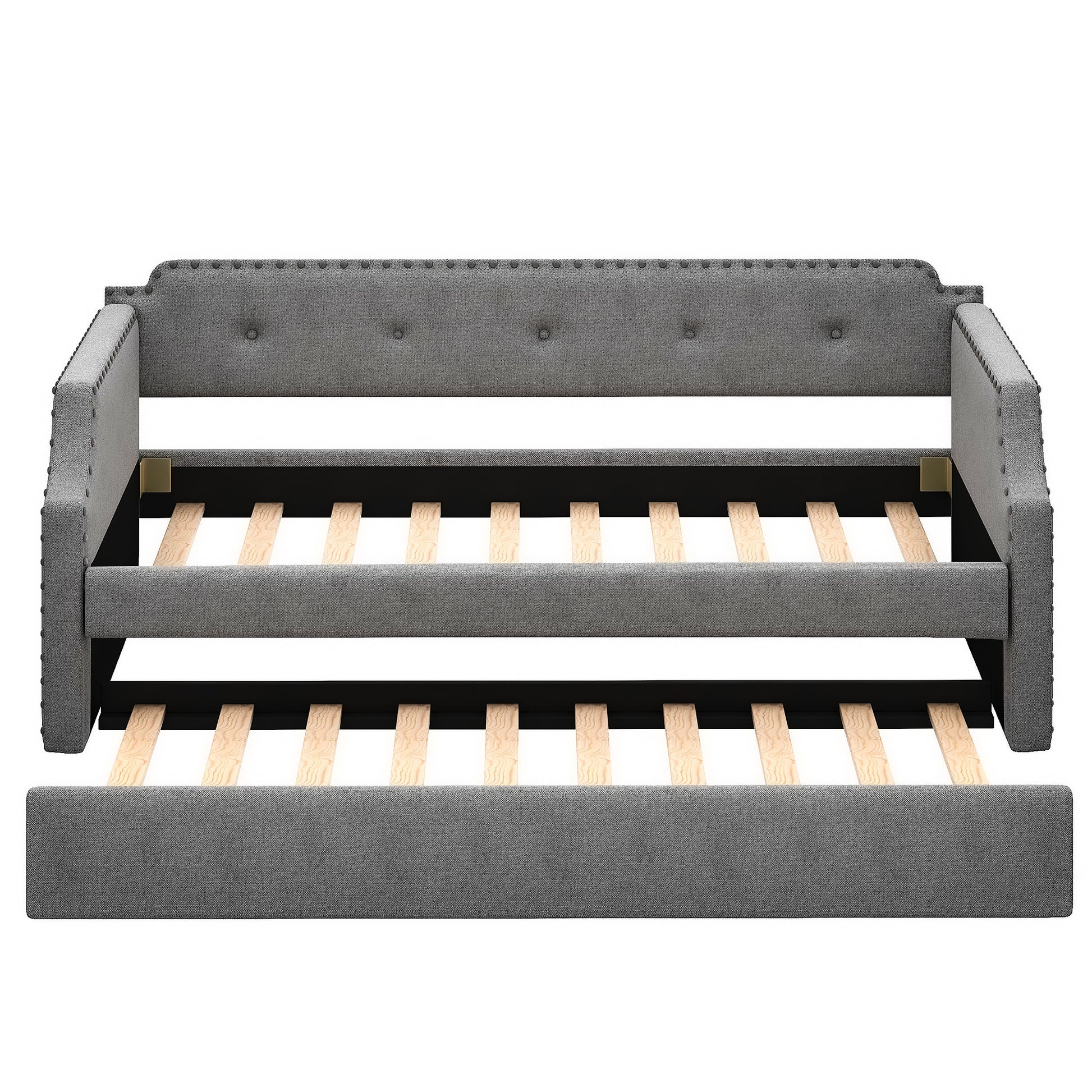 Upholstered Daybed with Trundle, Wood Slat Support,Upholstered Frame Sofa Bed, Twin,Gray image 11
