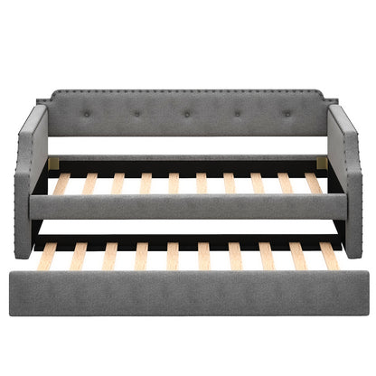 Upholstered Daybed with Trundle, Wood Slat Support,Upholstered Frame Sofa Bed, Twin,Gray image 11