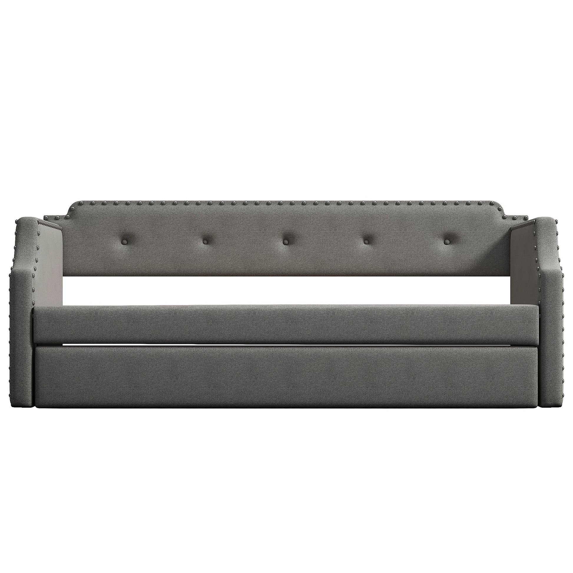 Upholstered Daybed with Trundle, Wood Slat Support,Upholstered Frame Sofa Bed, Twin,Gray image 12