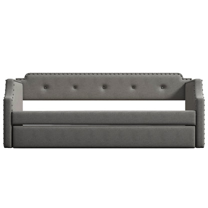 Upholstered Daybed with Trundle, Wood Slat Support,Upholstered Frame Sofa Bed, Twin,Gray image 12