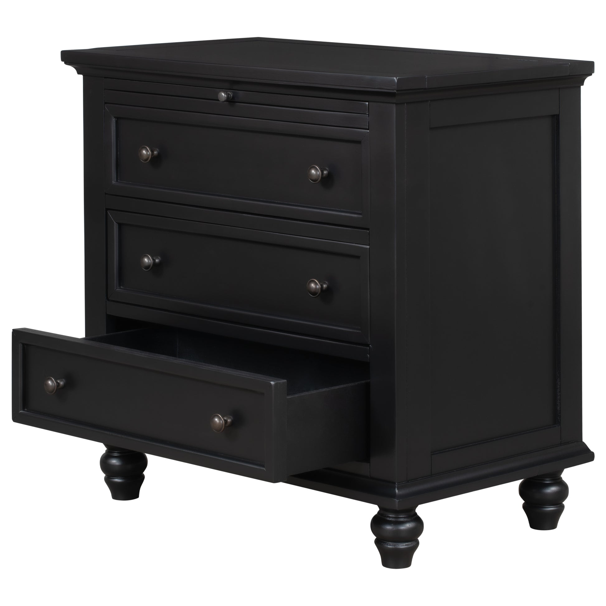 U_STYLE 27.6'' Painted Nightstand with pull-out tray, Fashion Bedside Cabinet with 3 Drawers, Minimalist Sofa Side Table with rubber legs and Metal handle for Bedroom Sofa Couch Office image 10