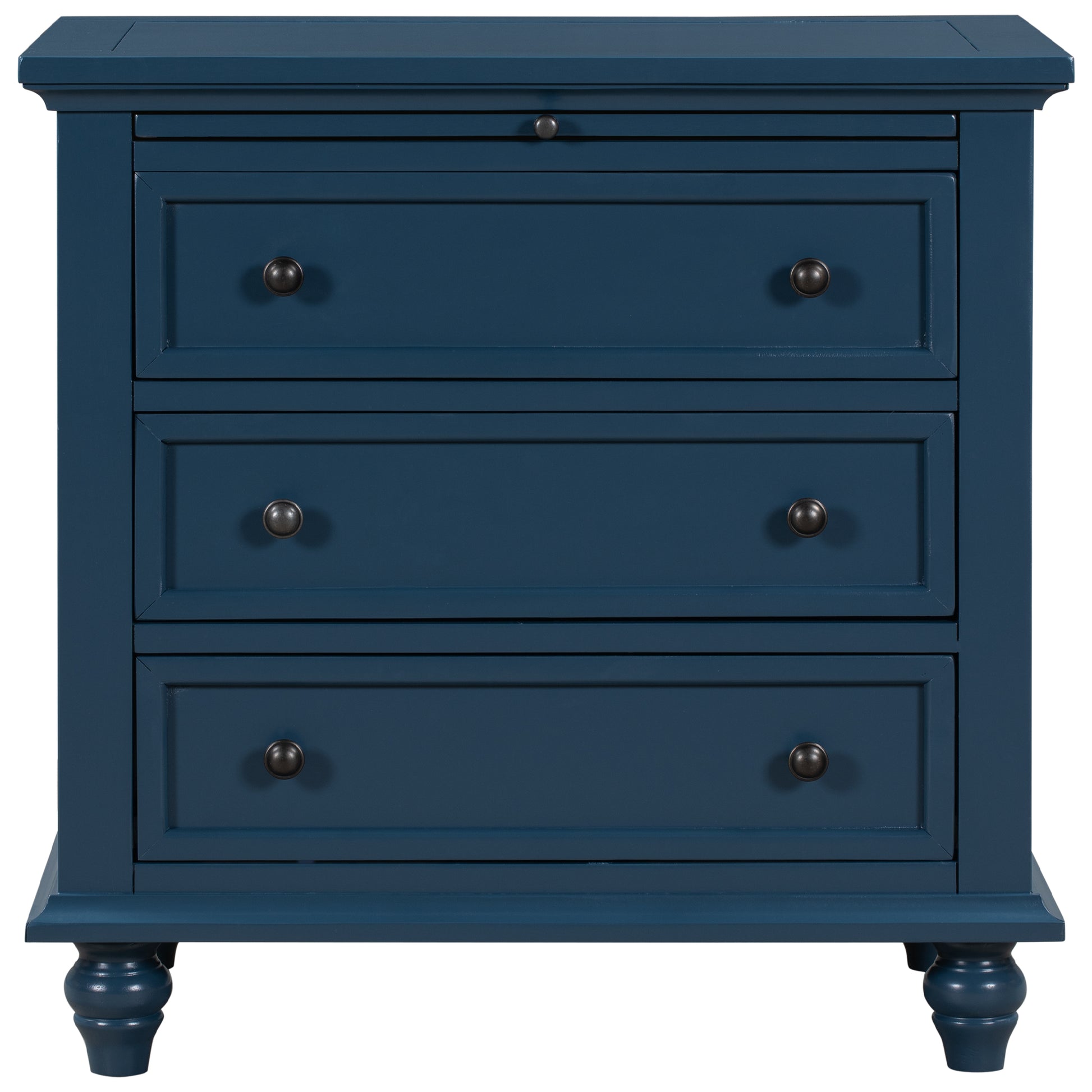 U_STYLE 27.6''Nightstand with Pine Wood veneer, Fashion Bedside Cabinet with 3 Drawers and pull-out tray, Minimalist Sofa Side Table with rubber legs and Metal handle for Bedroom Sofa Couch Office image 7