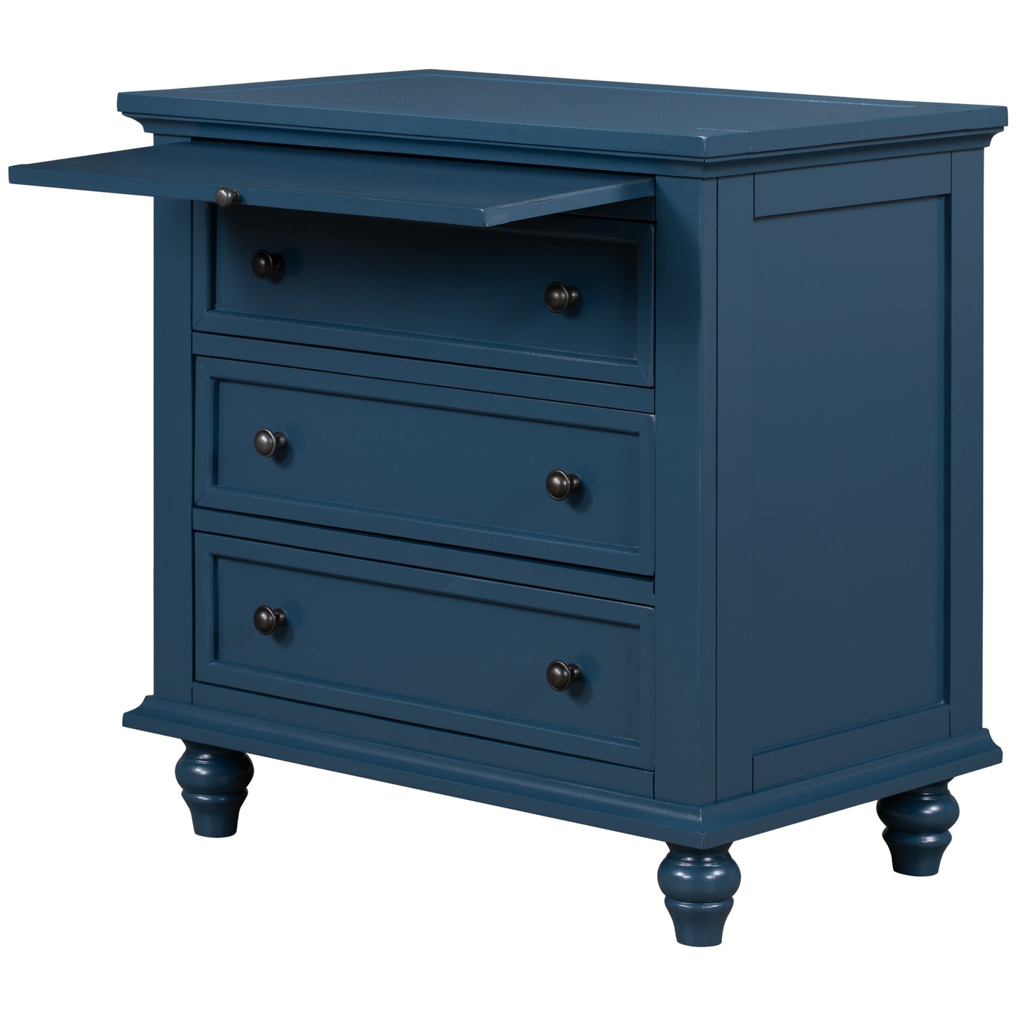U_STYLE 27.6''Nightstand with Pine Wood veneer, Fashion Bedside Cabinet with 3 Drawers and pull-out tray, Minimalist Sofa Side Table with rubber legs and Metal handle for Bedroom Sofa Couch Office image 9