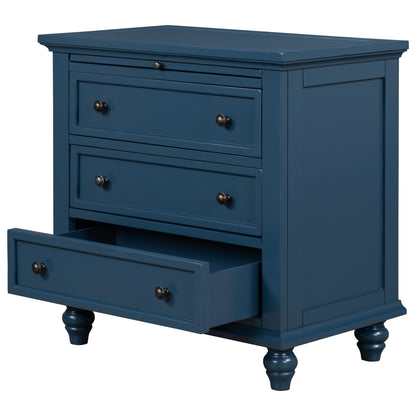 U_STYLE 27.6''Nightstand with Pine Wood veneer, Fashion Bedside Cabinet with 3 Drawers and pull-out tray, Minimalist Sofa Side Table with rubber legs and Metal handle for Bedroom Sofa Couch Office image 10