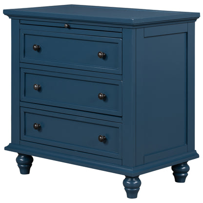 U_STYLE 27.6''Nightstand with Pine Wood veneer, Fashion Bedside Cabinet with 3 Drawers and pull-out tray, Minimalist Sofa Side Table with rubber legs and Metal handle for Bedroom Sofa Couch Office image 8