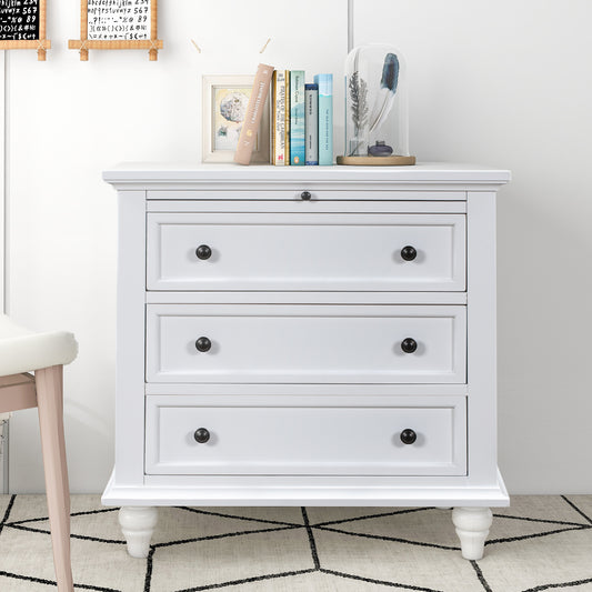 U_STYLE 27.6'' Painted Nightstand with pull-out tray, Fashion Bedside Cabinet with 3 Drawers, Minimalist Sofa Side Table with rubber legs and Metal handle for Bedroom Sofa Couch Office image 1